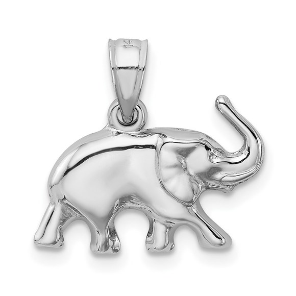14k White Gold 3D Polished Puff Elephant Necklace Charm Pendant - Picture 3 of 4